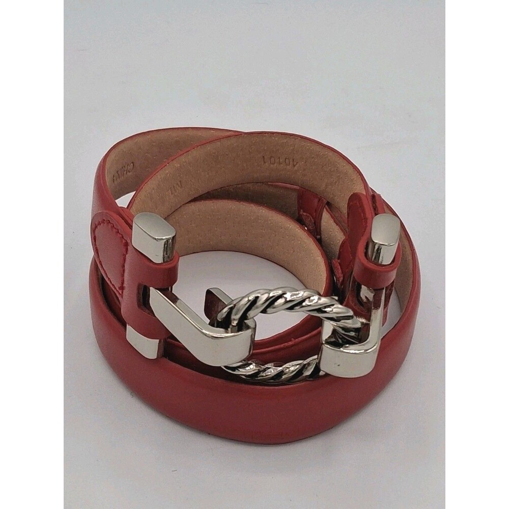 Red Leather Belt Womens Adjustable Medium Large Silver Hook Braided Buckle New